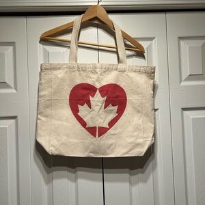 Canvas Tote Bag with Red Maple Leaf Heart